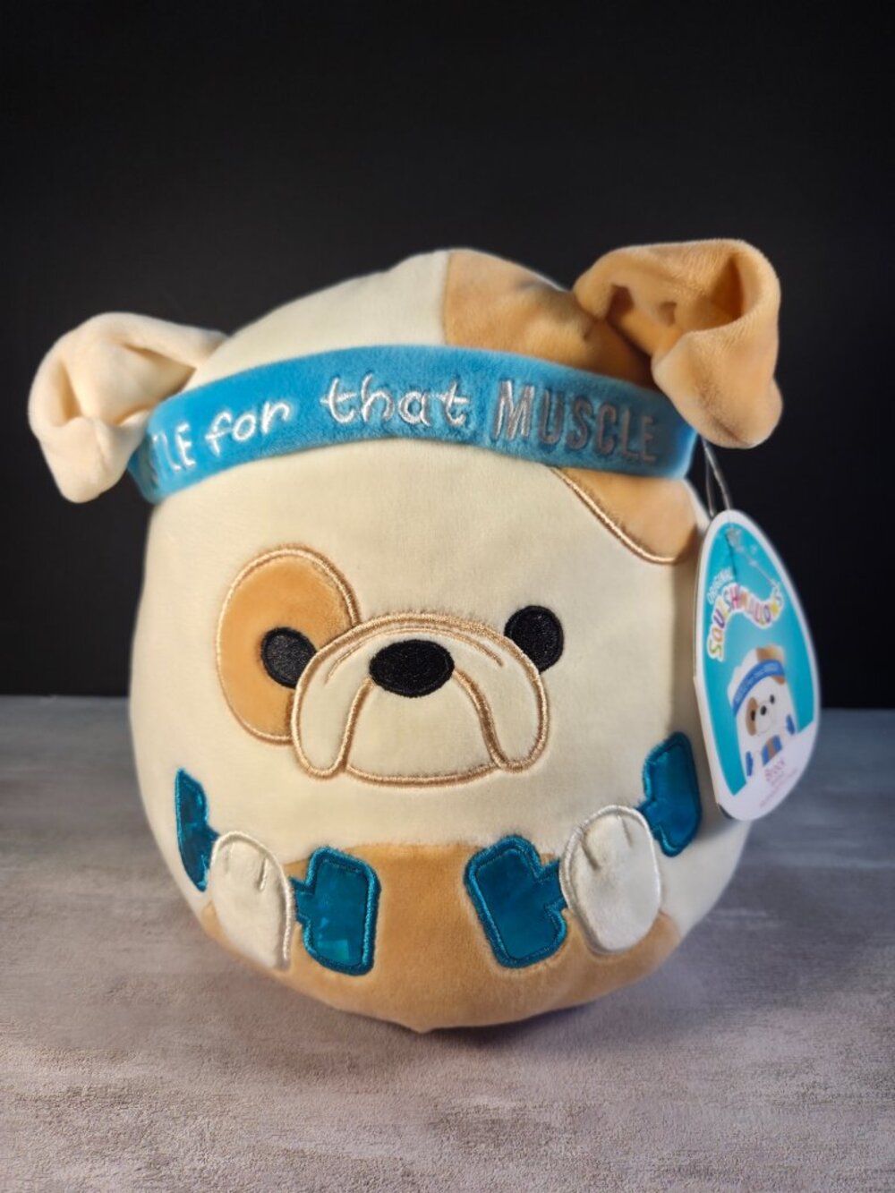 Squishmallow Brock the Bulldog with Collectible Hustle for the Muscle Headband